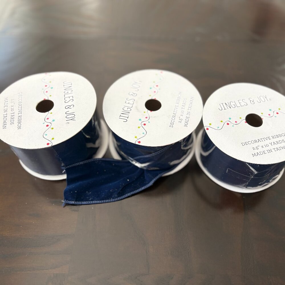 Navy Blue Wired Christmas Holiday Ribbon 2.5"x10 Yds by Jingles & Joy - 3 Bolts